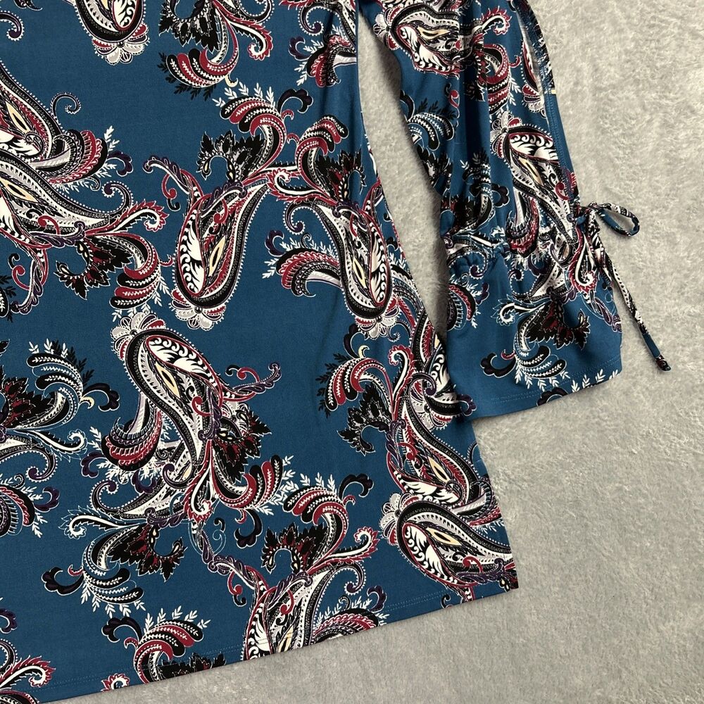 White House Black Market Paisley Womens Shirt Top Boho Hippie Gypsy Y2K Long S - Picture 5 of 13